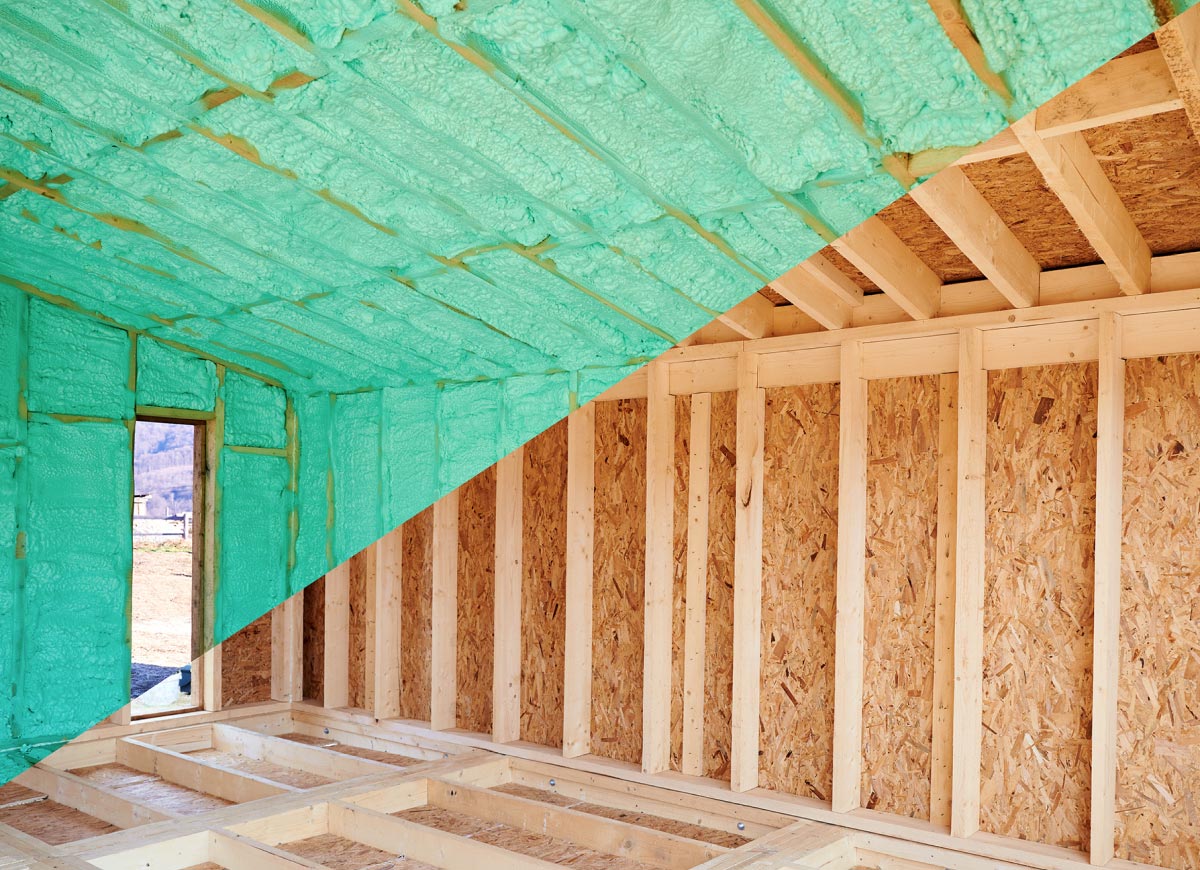 image of room, half with insulation, half without