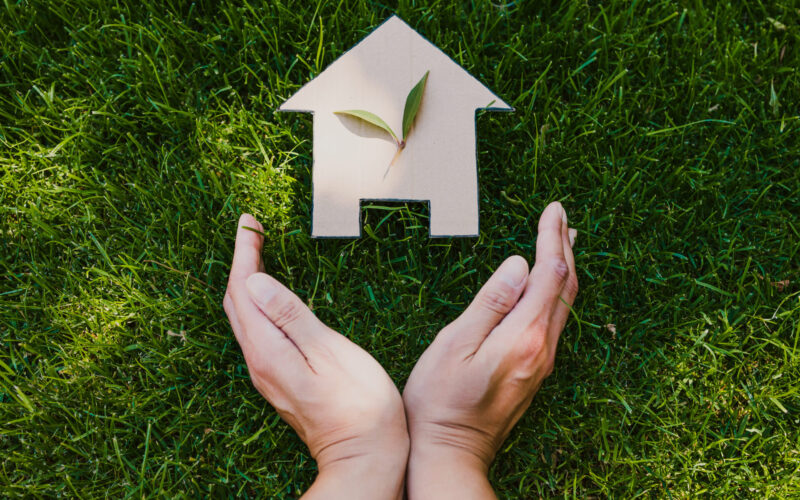 A model of a home in a field of green grass